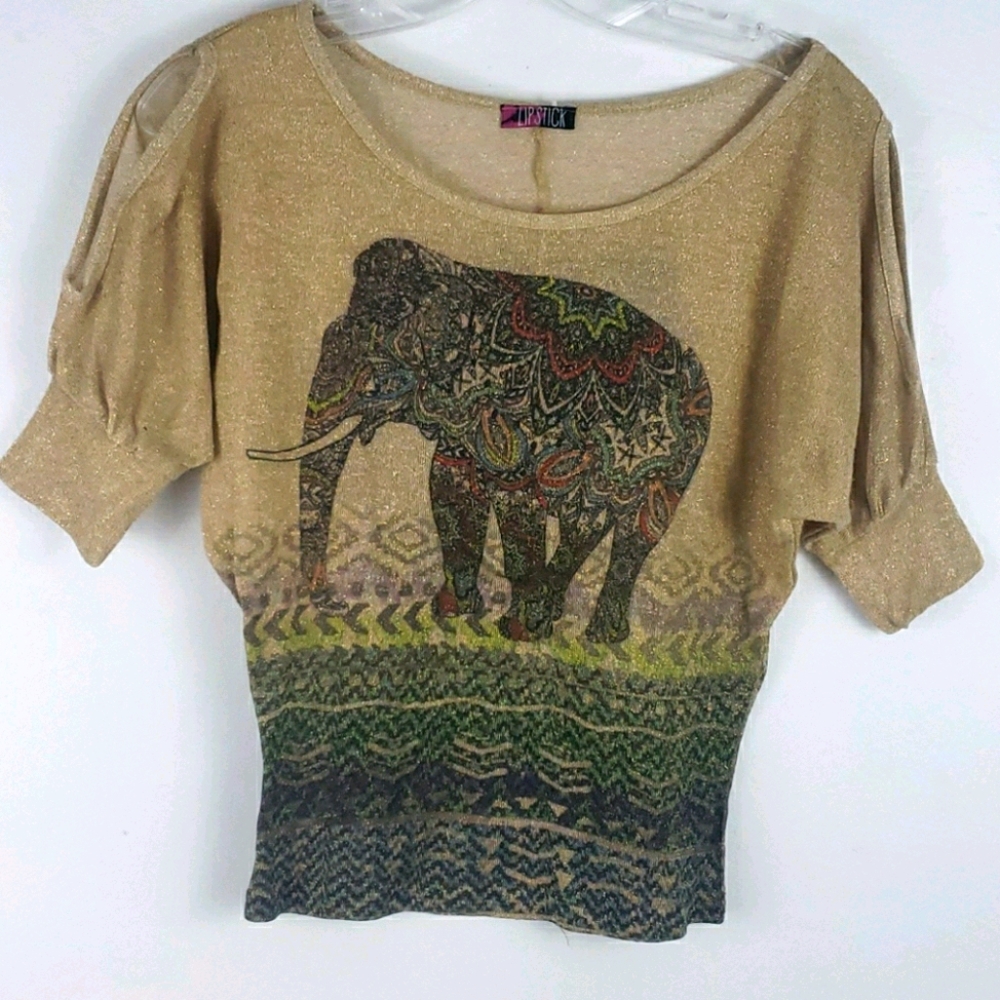 Lip stick cold shoulder crop top elephant